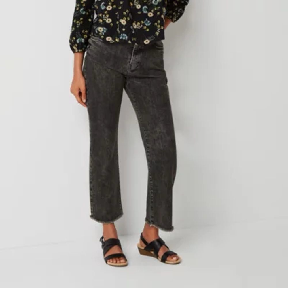 A.N.A. Highest Rise Vintage Straight Grey Wash Raw-Hem Jeans